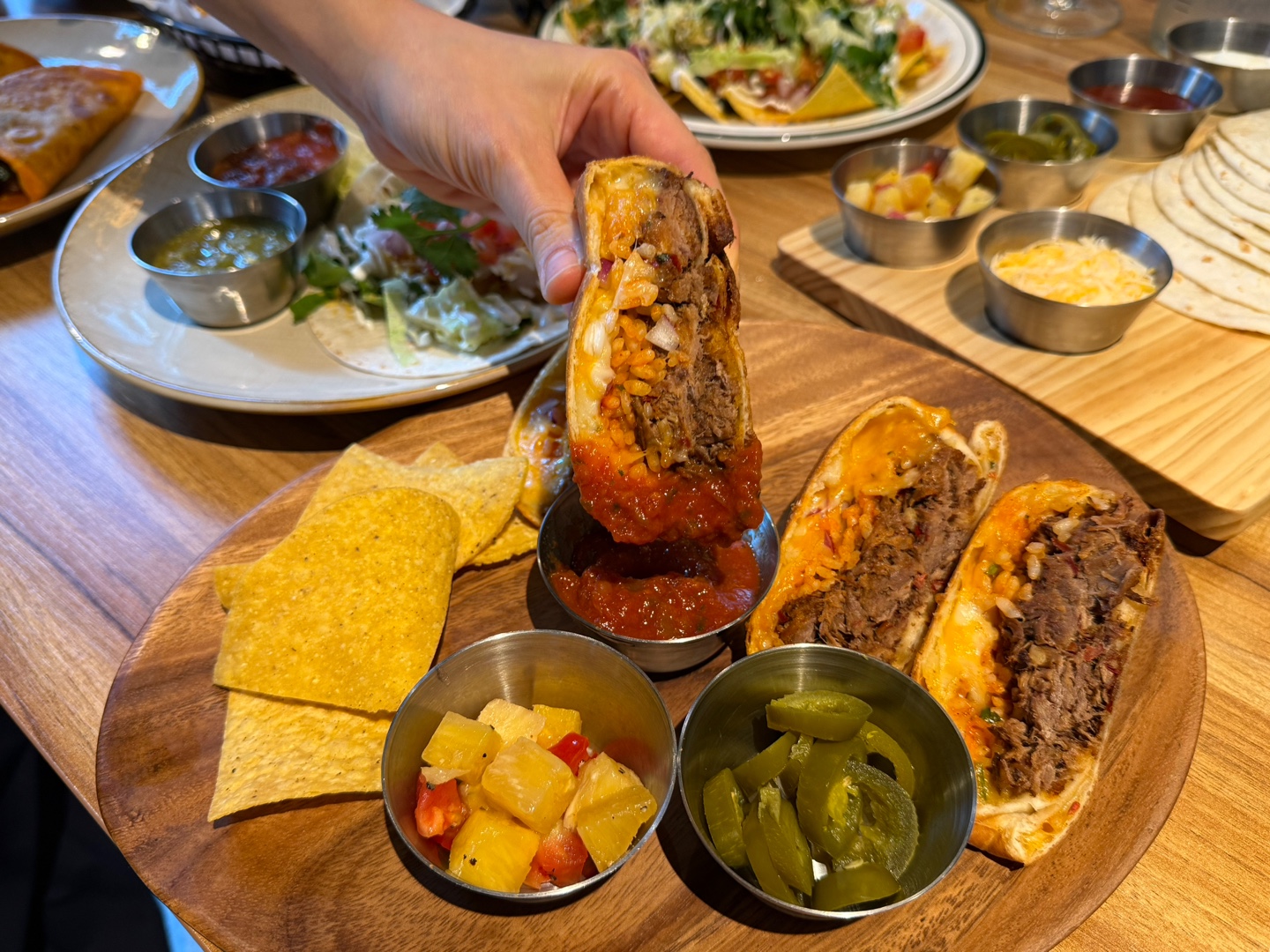 Crisp-fried Chimichanga filled with beef, rice and cheese